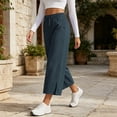 thumbnail image 4 of BRELIL Women's Wide Leg Drawstring Capri Pants with Pockets Flowy Casual Streetwear Loungewear Activewear Yoga Trousers Summer Loose Fit, Navy XL, 4 of 8