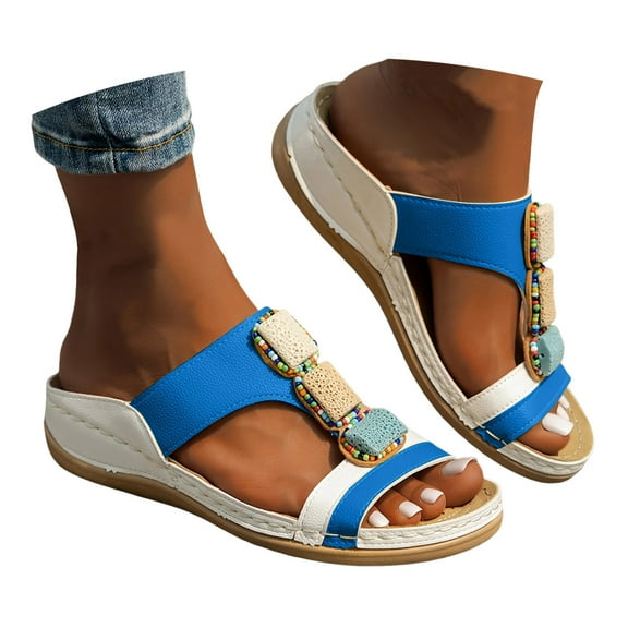 Mostsola Womens Orthopedic Sandals Boho Beaded Comfort Cushion Walking Shoes Summer Slides