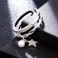 thumbnail image 5 of EOEMY Wedding Crystal Pearl Star Open Ring Adjustable Ring Pendant Women Jewelry Gift-Silver, 5 of 9