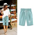 thumbnail image 1 of MKLEKYY Pantalones Cortos de Mezclilla para Mujer, de Verano, Estampados de Lino, con Cordón, Sueltos, Elásticos, Informales, para Playa (1), 1 of 4