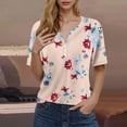 thumbnail image 2 of Ichuanyi Women's Printed V-Neck Button Down T-Shirt Loose Fit Casual Blouse with Short Sleeves Everyday Wear Top Relaxed Style Pullover Shirt, Khaki, S, 2 of 6