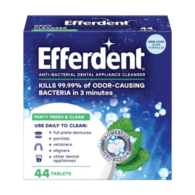 Tabletas limpiadoras Efferdent para dentaduras y retenedores, paquete de 44 unidades