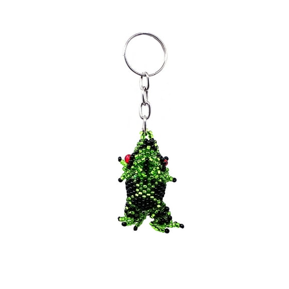 Frog Czech Glass Seed Bead 3D Figurine Keychain Metal Ring - Handmade Gifts Boho Car Keys Bag Tropical Animal Accessories