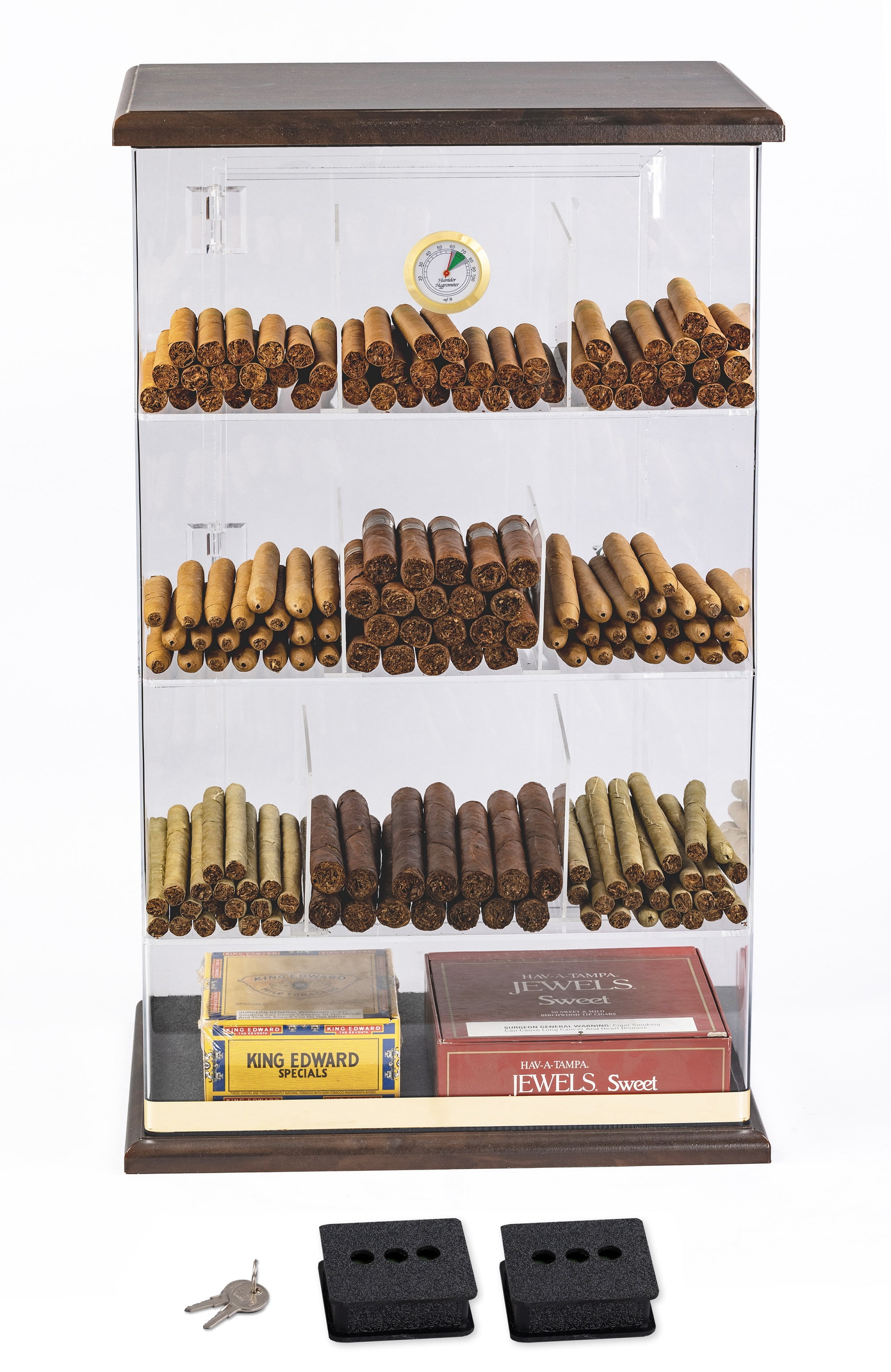 Prestige Import Group Roosevelt Wood Acrylic Display Cigar Humidor w 9 Bins & Hygrometer - Holds Up to 250