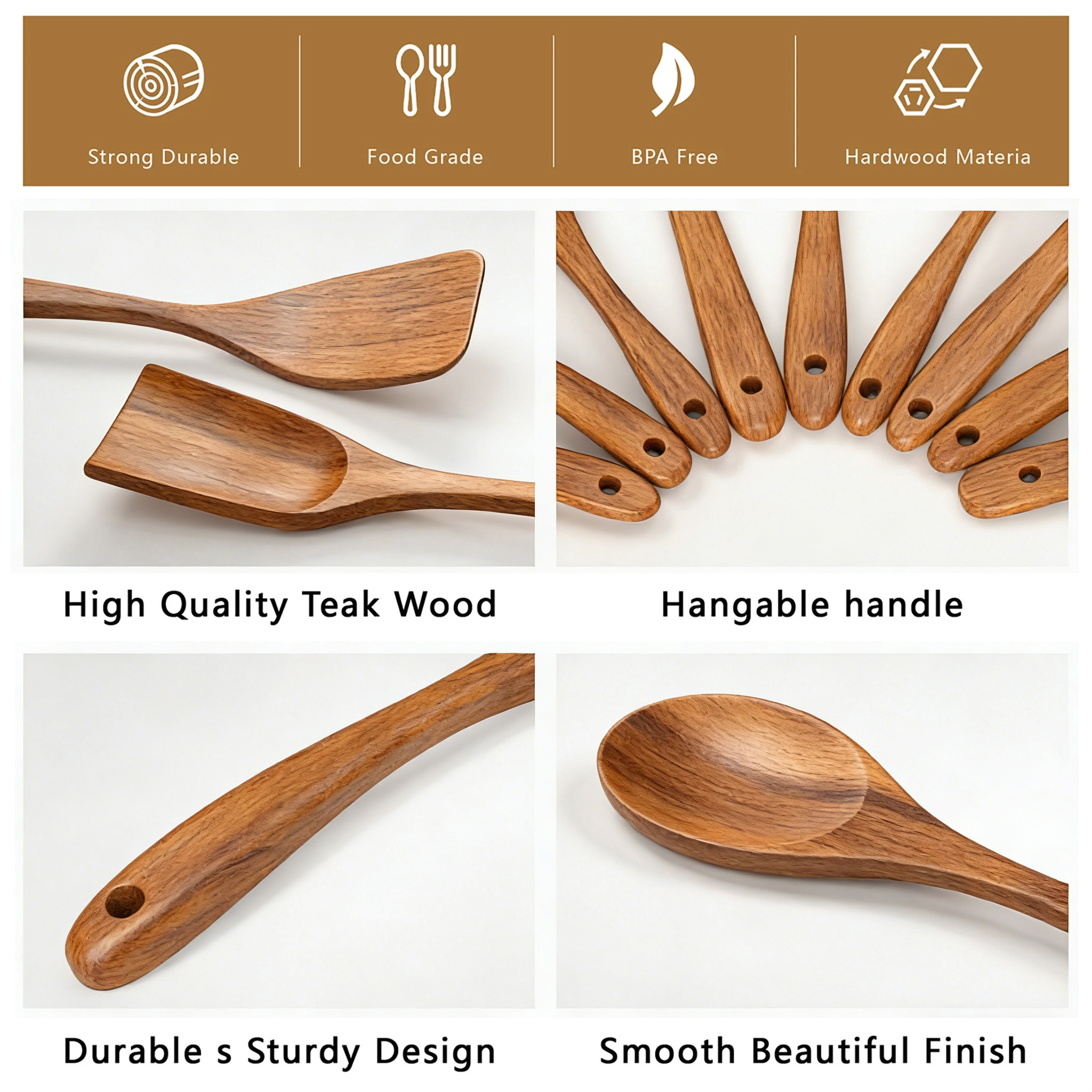 GPED 10-Piece Teak Wood Cooking Utensil Set photo 6