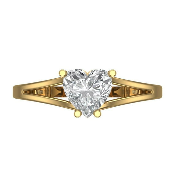 1 ctw Solitaire Anniversary Ring for Women | Heart Cut Zirconia Diamond | Hyperallergenic Solid 14K Yellow Gold