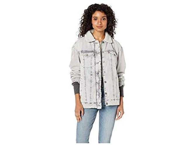 levi's women's oversized acid washed cotton sherpa trucker jacket