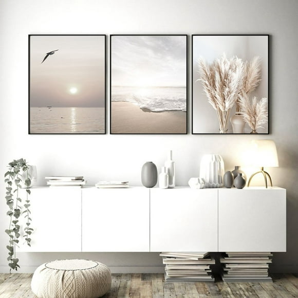 Tongliya Nordic living room home wall decoration painting seaside beautiful scenery photo corridor porch decoration canvas painting core D508 three sets of 21*30cm only painting core (frameless)