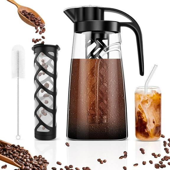 Cold Brew Coffee Maker, 70 oz (2100 ml) BPA Free Tritan Pitcher, Iced Maker and Tea Brewer, 100% Leak-Proof, Easy to Clean Reusable Mesh Filter, Black
