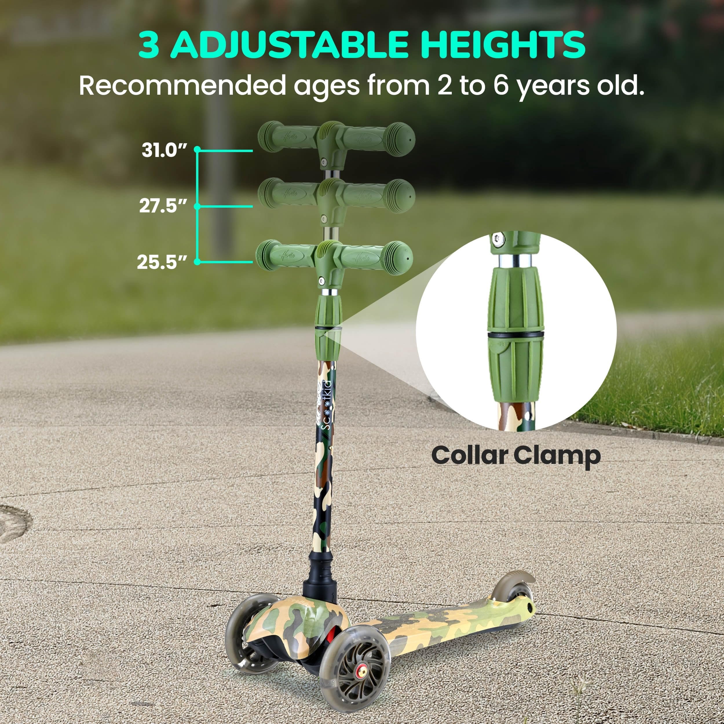 Hurtle Mini Kickboard Scooter for Kids - Height Adjustable 25''-28'', Lightweight 3-Wheels with LED Light-up, Anti-Slip,Indoor/Outdoor Fun, Micro-Scooter for Ages 2-5