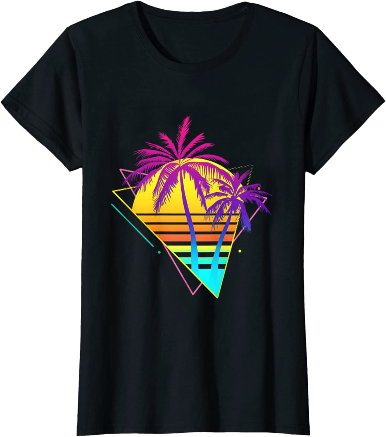 Retro 80s 90s Vaporwave Tropical Sunset Palm Trees T-Shirt - Walmart.com