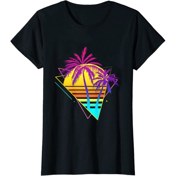 Retro 80s 90s Vaporwave Tropical Sunset Palm Trees T-Shirt