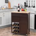 thumbnail image 3 of Gymax Modern Rolling Kitchen Cart Trolley Island Storage Cabinet w/Drawer&Wine Rack, 3 of 10
