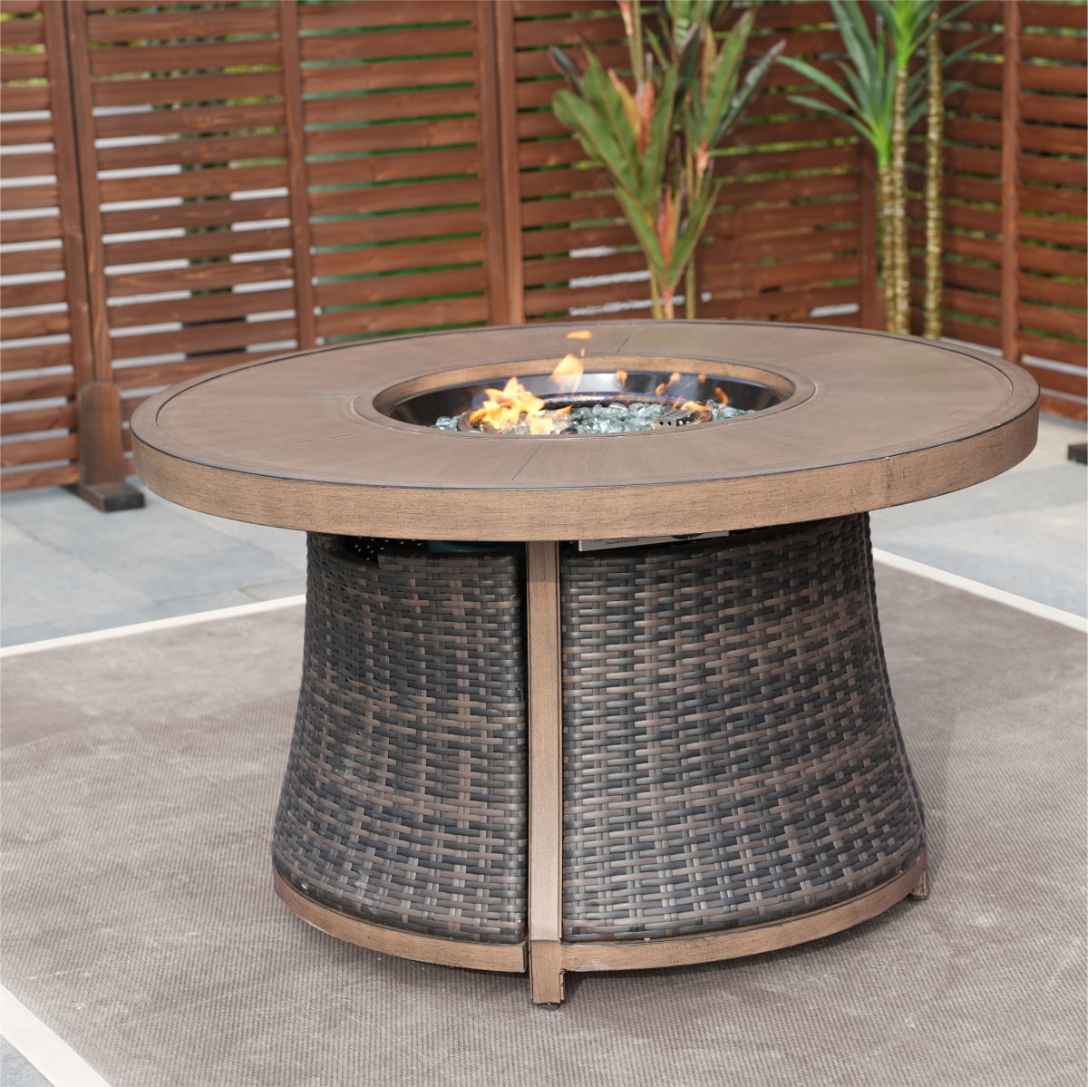 HomeRoots 535139 42 in. 50000 BTU Brown Aluminum Natural Gas Round Fire Pit Table with Cover
