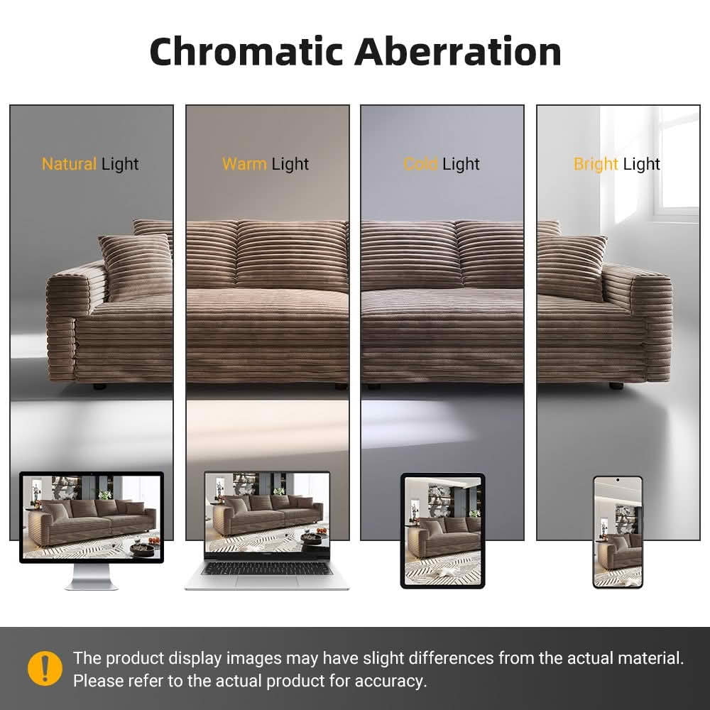 MAYEERTY 102.4" Plush Corduroy 4-Seat Cloud Sofa, Modern Comfy Upholstered Deep Seat Couch with Soft Pillows & Movable Ottoman, Convertible Sofa Lounge Chair for Living Room