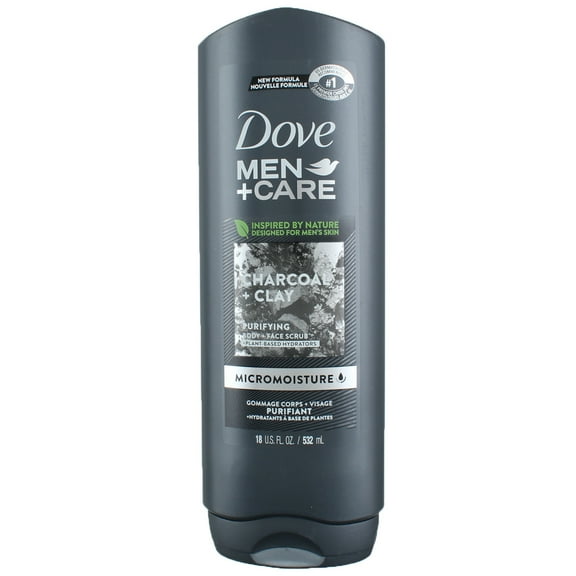 Dove Men Care Elements Body & Face Wash, Charcoal & Clay 18 oz (Pack of 2)