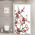 thumbnail image 4 of Red Floral Shower Curtain for Bathroom 60Wx72L Inch Cherry Blossom Flower Plum Asian Japanese Aesthetic Watercolor Traditional Weeping Branch Ink Scenery Waterproof Polyester Fabric Bathtub, 4 of 6