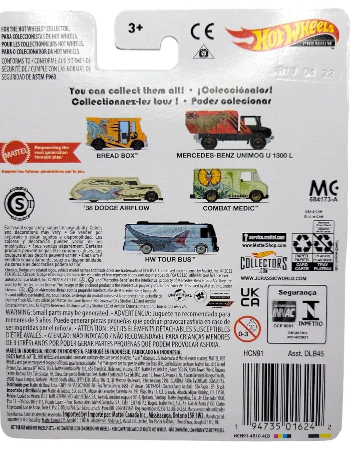 Hot Wheels Jurassic World 2022 Pop Culture Complete 5‑Pack (DLB45‑946Q)