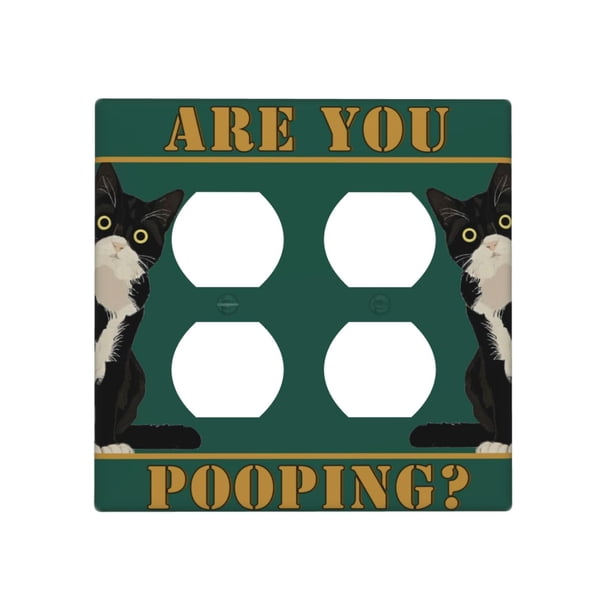 Spshian Fun Black Cat Are You Pooping - Cubiertas de salida para interruptor de luz dúplex de 2 bandas, decorativas, Gfci, cubiertas de placa de pared, lindo gato, receptáculo eléctrico, placa frontal
