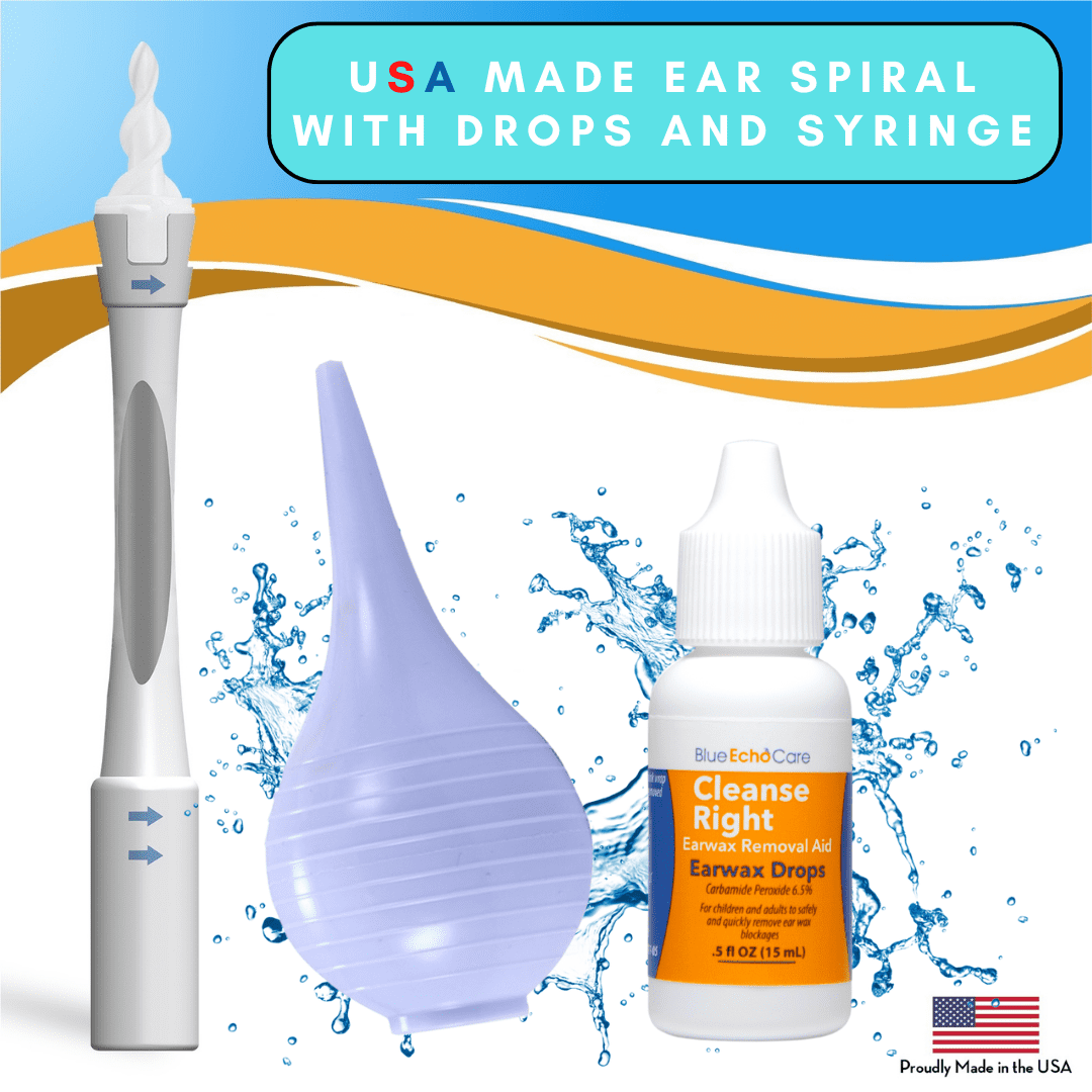 Cleanse Right - USA MADE Ear Spiral Ear Wax Remover, Ear Drops and Rubber Bulb Syringe! Includes 20 removable Silicone Tips, Portable and Compact, Ear ...