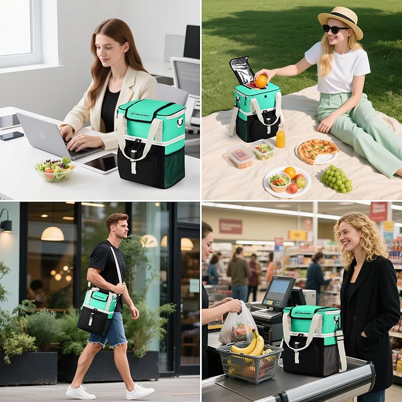 Maelstrom Lunch Box for Women, 20L Insulated Lunch Bag Men, Leakproof Double Deck Cooler Bag, Soft Lunch Cooler with Quick Access Flip-Top Lid for Work, Beach,Travel, Camping