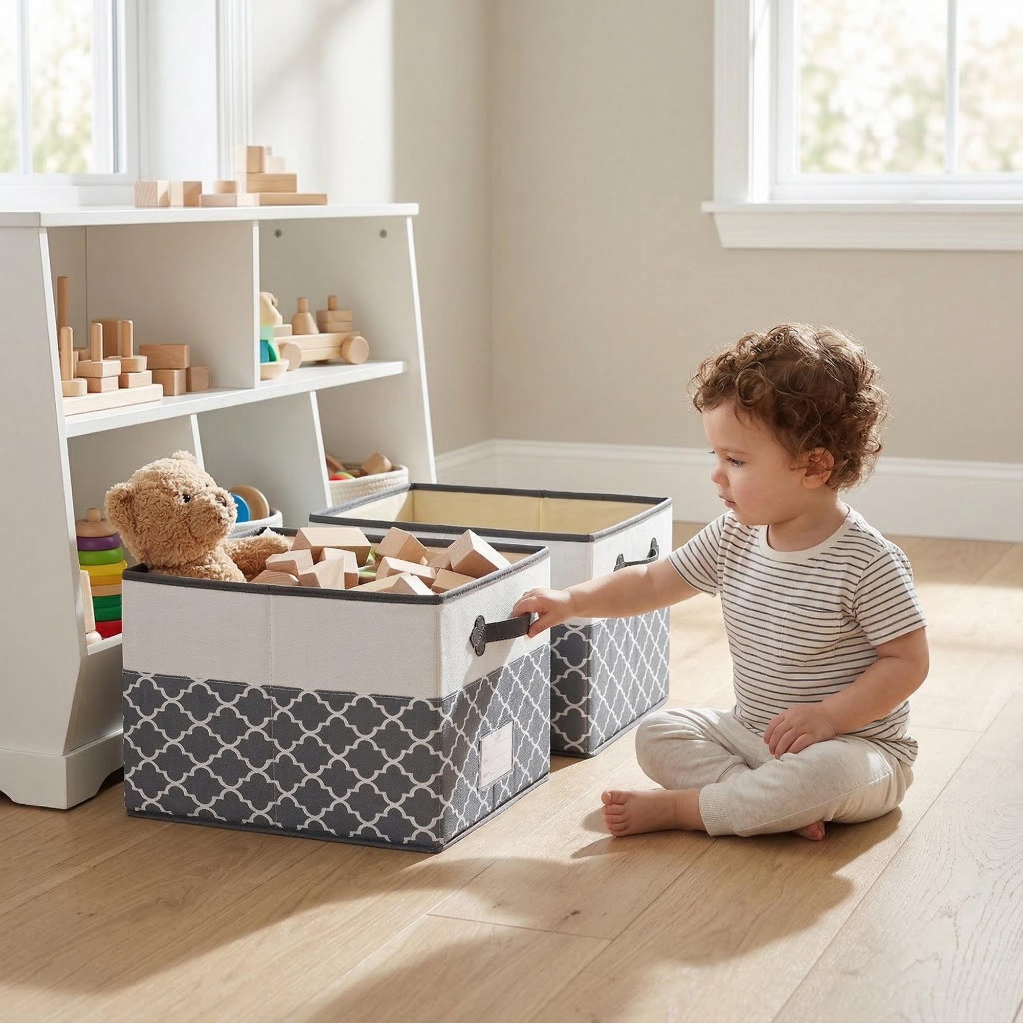 Unique Bargains Storage Basket with Handle for Organizing Objects Grey 17.3"x11.8"x10.6"
