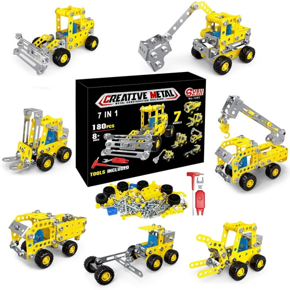 Dvkptbk Bricolage Véhicule d'Ingénierie Kit de Construction Jouets Jouets d'Assemblage pour Garçons Kits de Robot pour Garçons 6-12 Ensemble de Construction 7 en 1 pour Garçons Jouets d'Ingénierie Bricolage Cadeaux pour Garçon Éducation