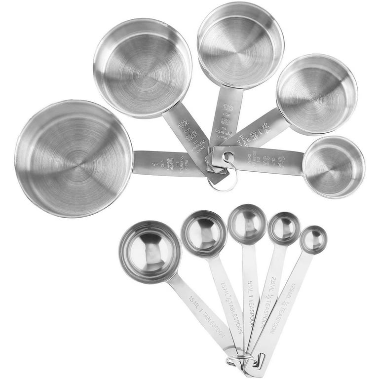  Stainless Steel Measuring Cups And Measuring Spoons 10-Piece  Set, 5 Cups And 5 Spoons: Home & Kitchen