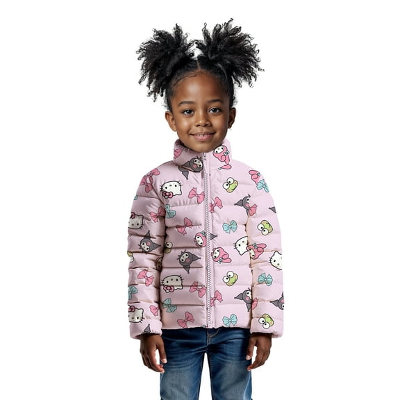 Hello Kitty and Friends Girls Print Zip Puffer Jacket, Lightweight, Sizes 4-18