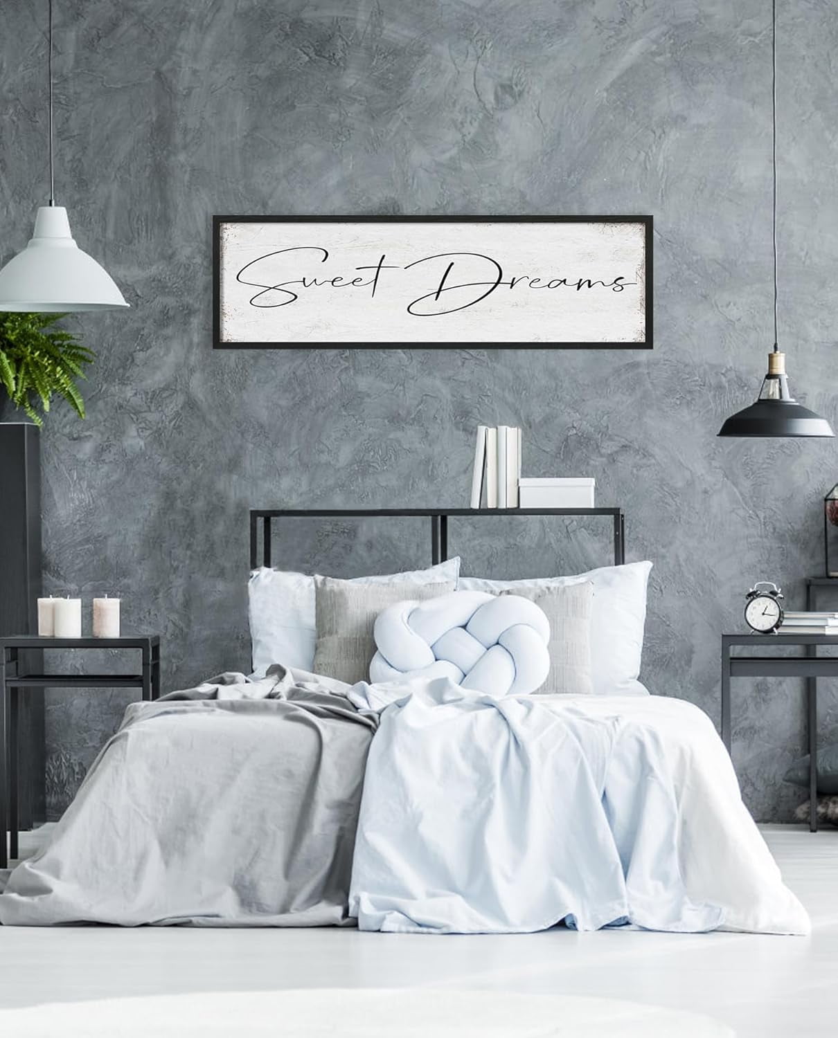 CDDposter Sweet Dreams Sign Bedroom Decor: Sweet Dreams Wall Decor Above Bed Large Farmhouse Guest Room Hanging Plaque Framed Wall Art for Over Bed 12" x 40"