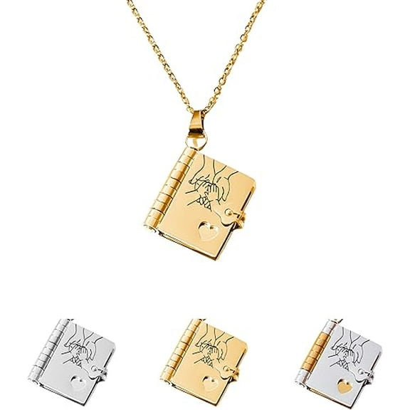 For Daughter - My Incredible Daughter Book Necklace, To My Daughter Love Book Necklace from Dad and Mom, Adjustable Gold Book Necklaces for Women with 6 Pages of Engraved Information
