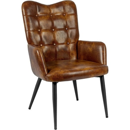 

Duhome Faux Leather Accent Chair Modern Tufted Button Back Accent Chair with Arms Upholstered Tall Back Side Chair Reception Chair for Living Room Bedroom YellowishBrown