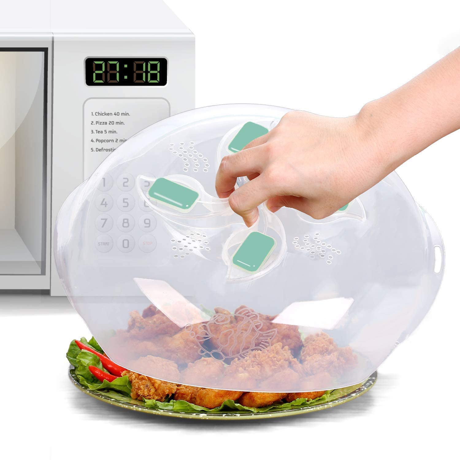 Microwave Plate Hover Anti-Splash Cover Food Splatter Guard Magnetic Steam Vents 