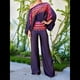 thumbnail image 4 of Conjunto de Dos Piezas Holgado de Otoño para Mujer, con Hombros Descubiertos, Estampado, Larga, Informal, para Salir, Pantalones Anchos Púrpura L, 4 of 8