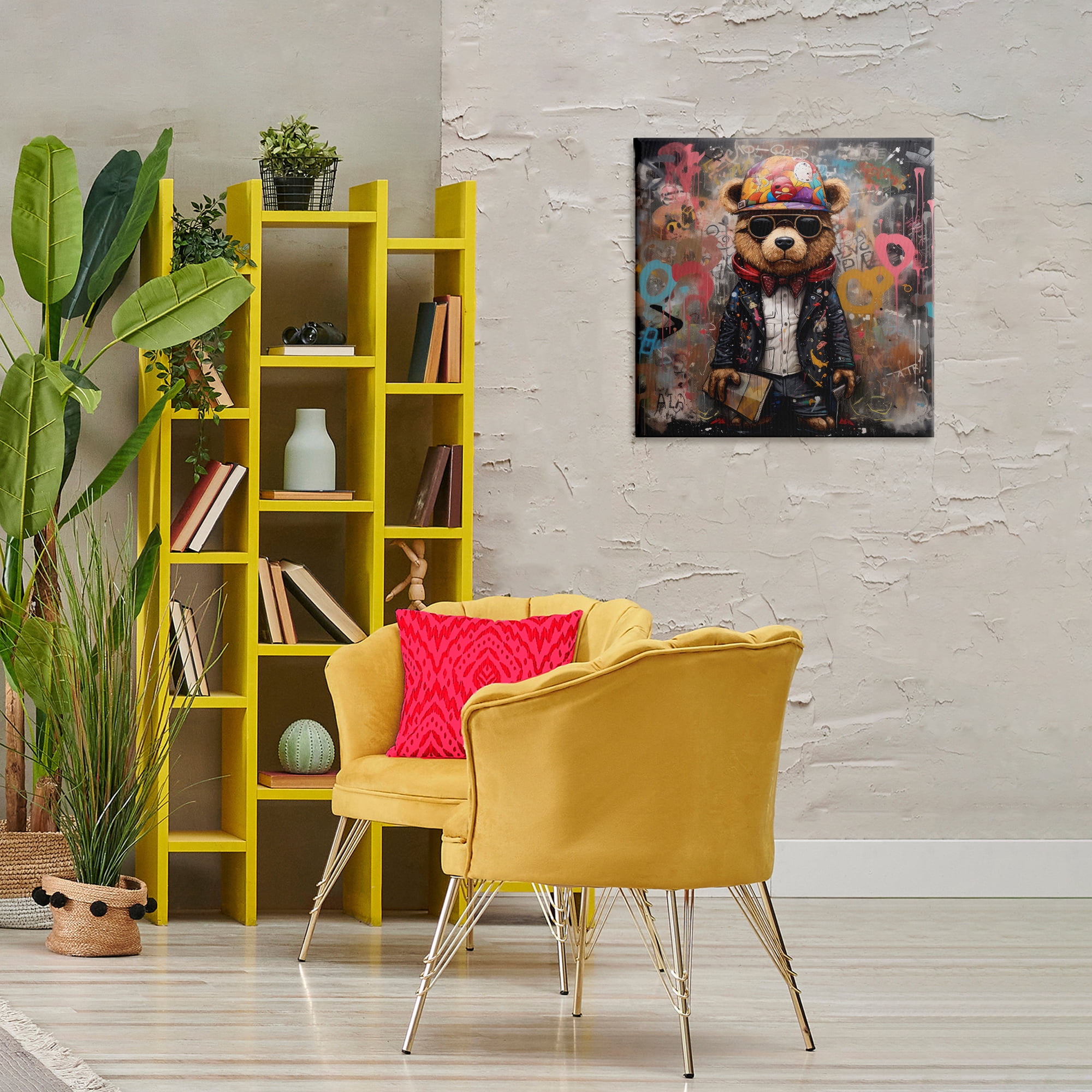 Stupell Industries Urban Graffiti Bear Animals & Insects Painting Gallery Wrapped Canvas Art Print Wall Art, 24 x 24