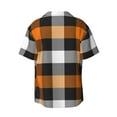 thumbnail image 2 of Naloa Orange Plaid Men's Loose Fit Cuban Collar Short-Sleeve Shirt with Button-down and Chest Pocket for Everyday Wear Outings - Small, 2 of 7