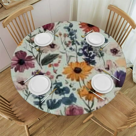 

Autua Flowers Wallpaper Colorful Round Tablecloth Stain-Resistant and Washable 100% Polyester Waterproof Fabric for Indoor and Outdoor Use 46 -50
