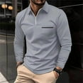 thumbnail image 2 of Ccpelsie Mens Henley Long Sleeve T-Shirt Tops Cotton Casual Shirt Casual Slim Fit Polo Shirts Lapel Neck Tops Work Solid Color Pullover Z5-Grey,3XL, 2 of 7