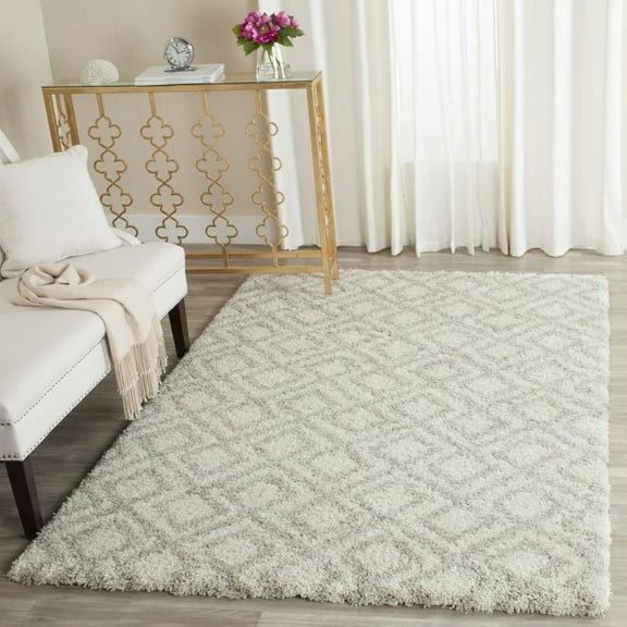SAFAVIEH Arizona Briella Geometric Shag Area Rug, Ivory/Beige, 9' x 12'