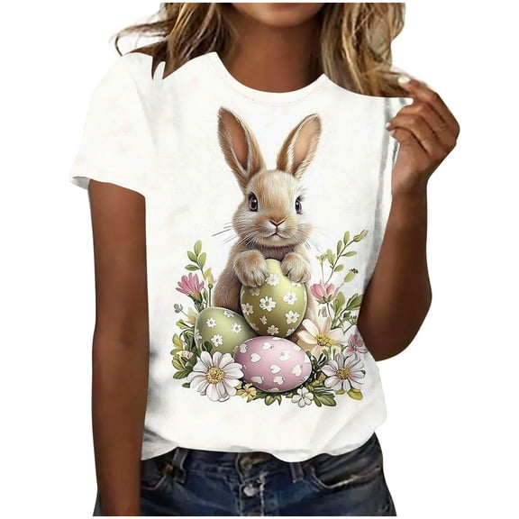 LangJing Easter Bunny T Shirt Womens Cute Rabbit Graphic Tees Shirts Summer Casual Short Sleeve Crewneck Tee Tops Green L