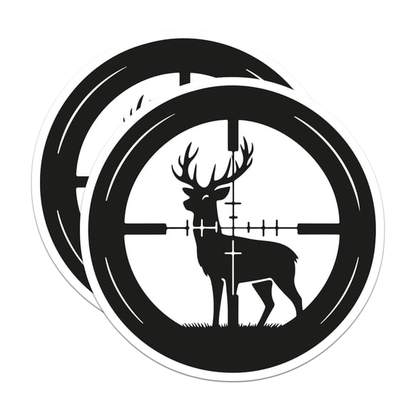 (2 Pack) Deer Hunting Stickers - Rifle Scope Buck - Wildlife Hunter Decal - 5" On Longest Side - Sticks to Smooth Flat Surfaces - Made in USA - BMCS21401