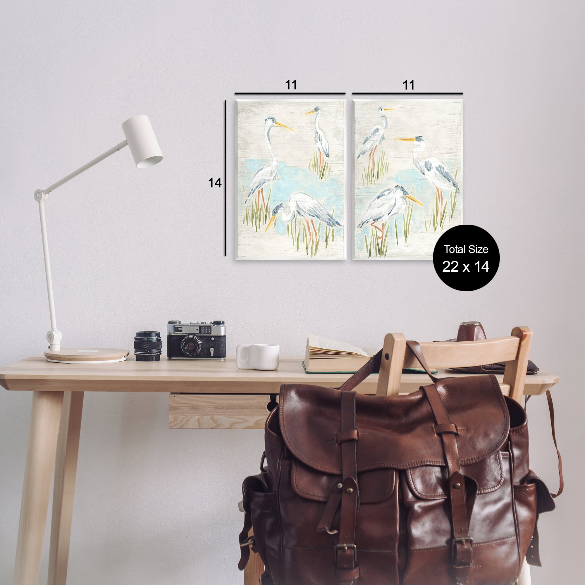 Stupell Industries Cranes in Marsh Pond Animals Painting Unframed Art Print Wall Art, 11 x 14, Set of 2