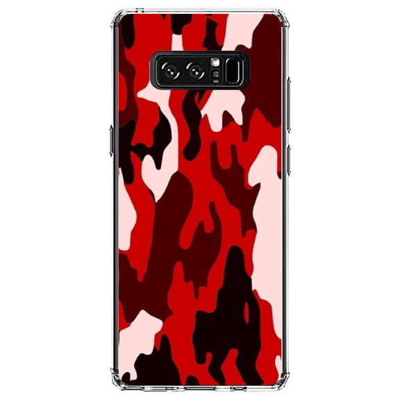 DistinctInk Clear Shockproof Hybrid Case for Samsung Galaxy Note 8 - TPU Bumper, Acrylic Back, Tempered Glass Screen Protector - Red Black Camouflage - Camouflage Pattern