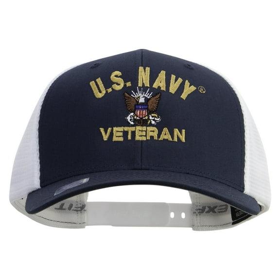 US Navy Veteran Embroidered Flexfit 2 Tone Mesh Cap - Navy White OSFM