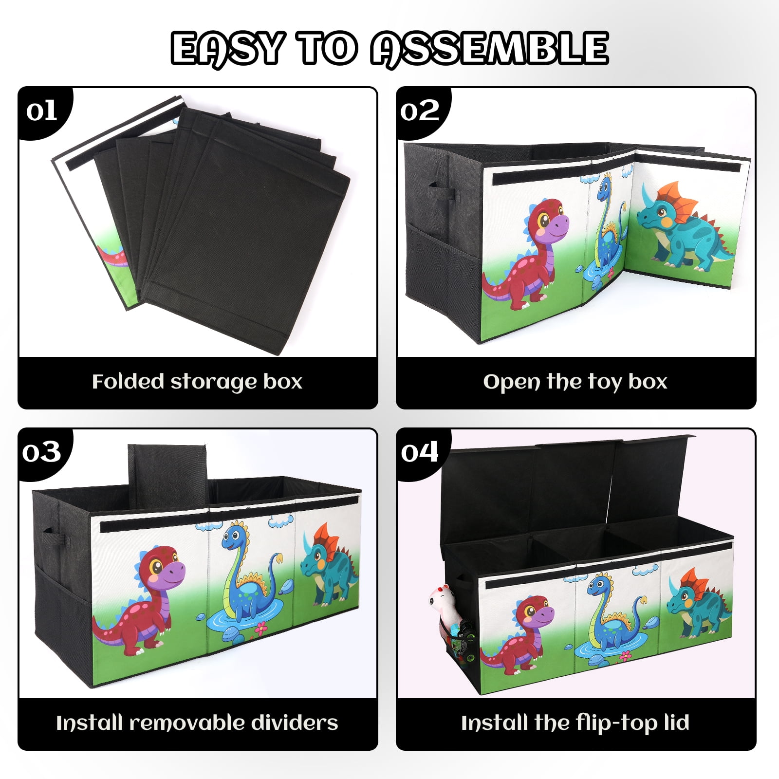 FIIOEOY Extra Large Toy Box, Collapsible Storage Organizer with Lids, Sturdy Dinosaur Toy Chest for Boys Girls, 40"x16"x16" Kids Storage Bin Box Baskets for Living Room, Playroom, Bedroom, Nursery