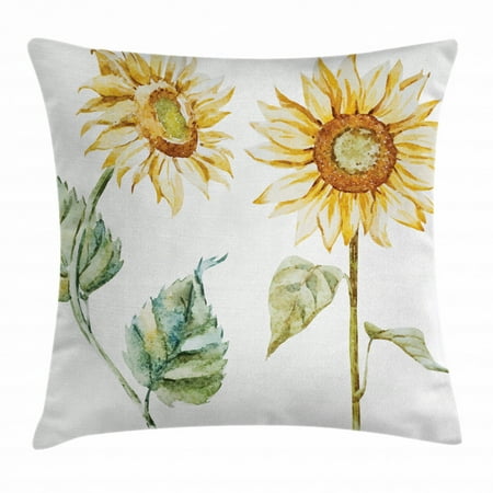 Watercolor Throw Pillow Cushion Cover Alluring Sunflowers Summer