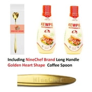 NineChef Bundle - Kewpie Mayonnaise - Japanese Mayo Sandwich Spread Squeeze Bottle - 12 Ounces (Pack of 2) Plus NineChef Brand Long Handle Tea Spoon