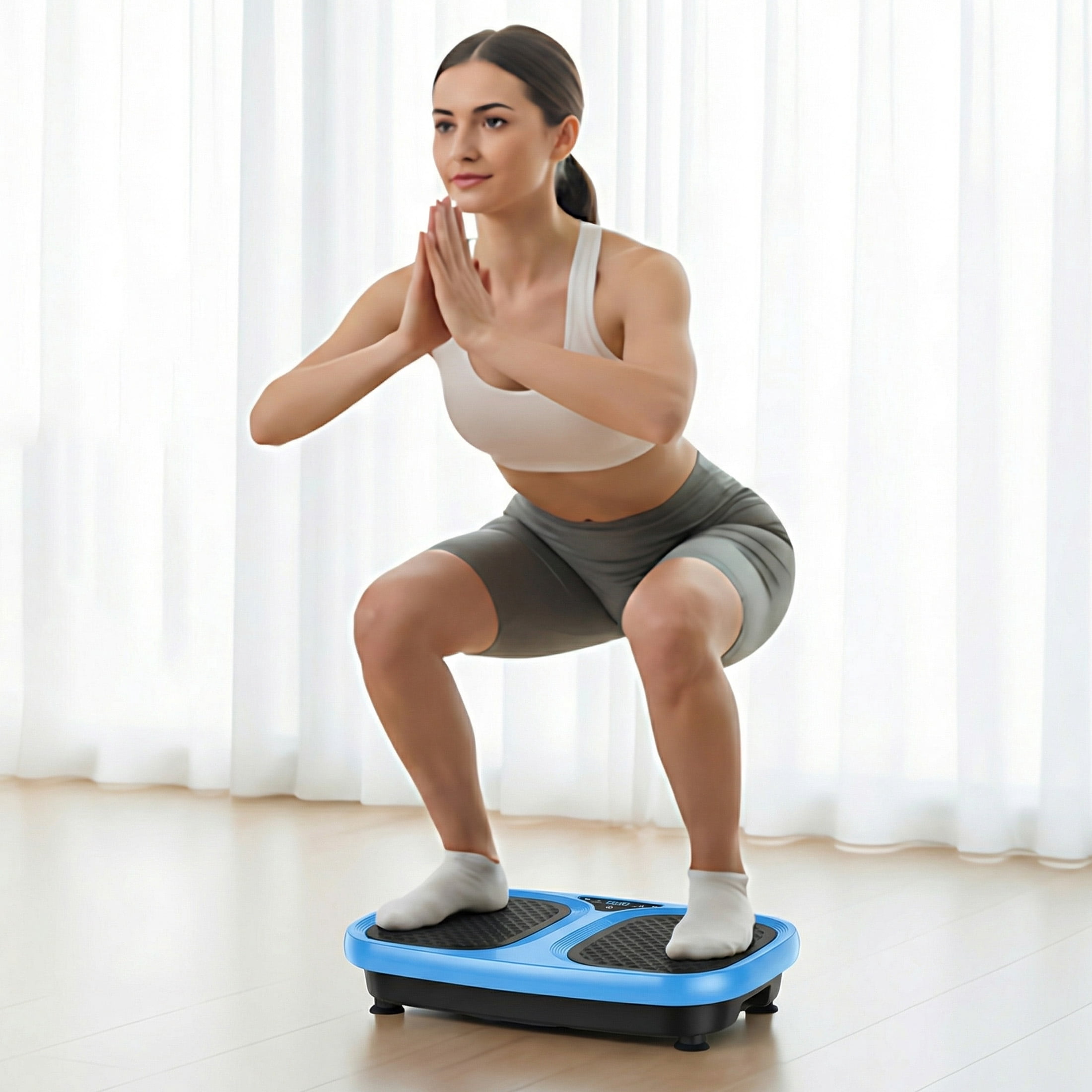 SHOUFTW Vibration Plate, Vibrating Platform Exercise Machines, Whole Body Fitness Machine for Weight Loss, Toning & Wellness for Home Gym, Blue