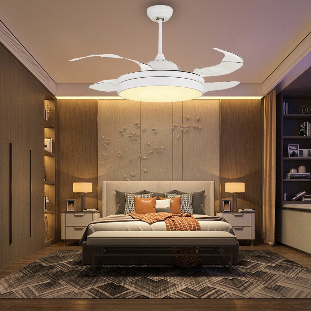 DENEST 42" LED Acrylic Ceiling Fan Lamp White Chandelier Living Room