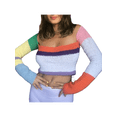 thumbnail image 2 of SAYOO , prendas de punto caladas para mujer, blusas cortas de manga larga con cuello cuadrado de colores variados SAYOO Moda, 2 of 9